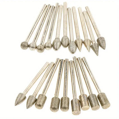 20PC Diamond Grinding Heads for Jade Carving and Sanding
